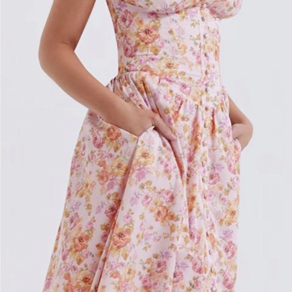 House of CB Floral Pink Corset Midi Dress plus cup